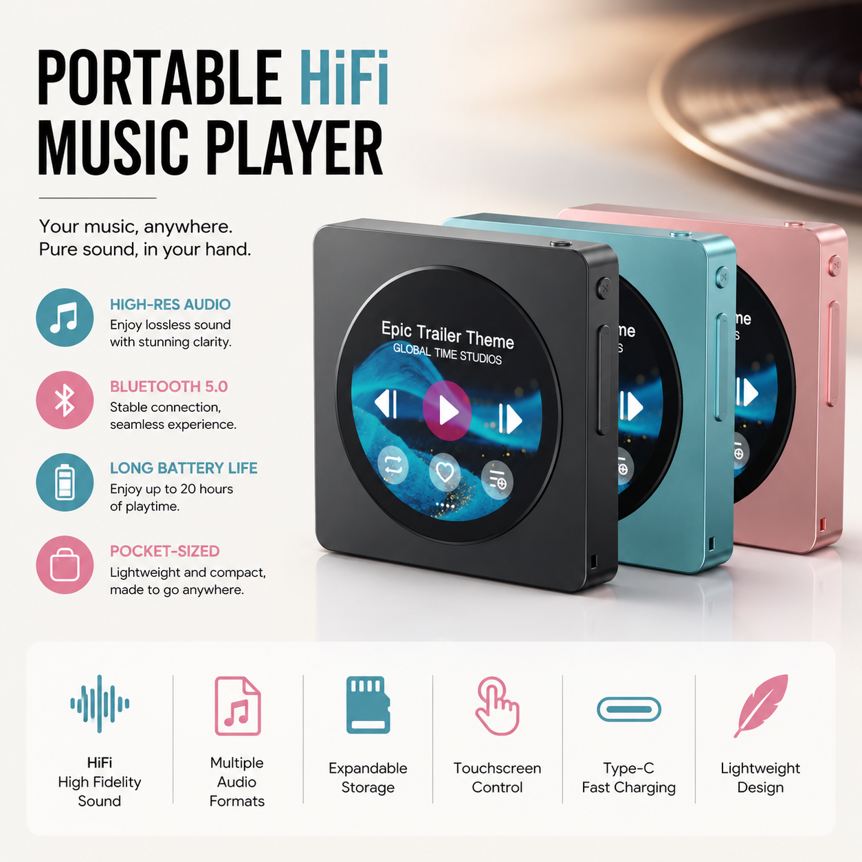 Portable Hi-Res Music Player – Dual DAC, Balanced Output, Supports 2TB Storage