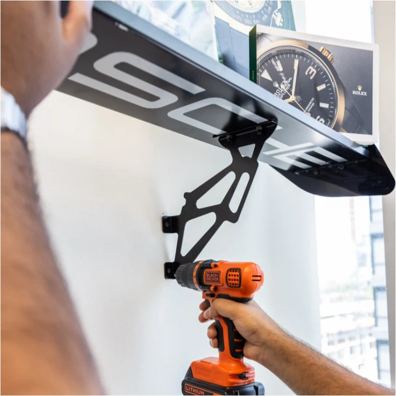 Handmade Matte Black Spoiler Shelf – Signature Underside Print for Enthusiasts