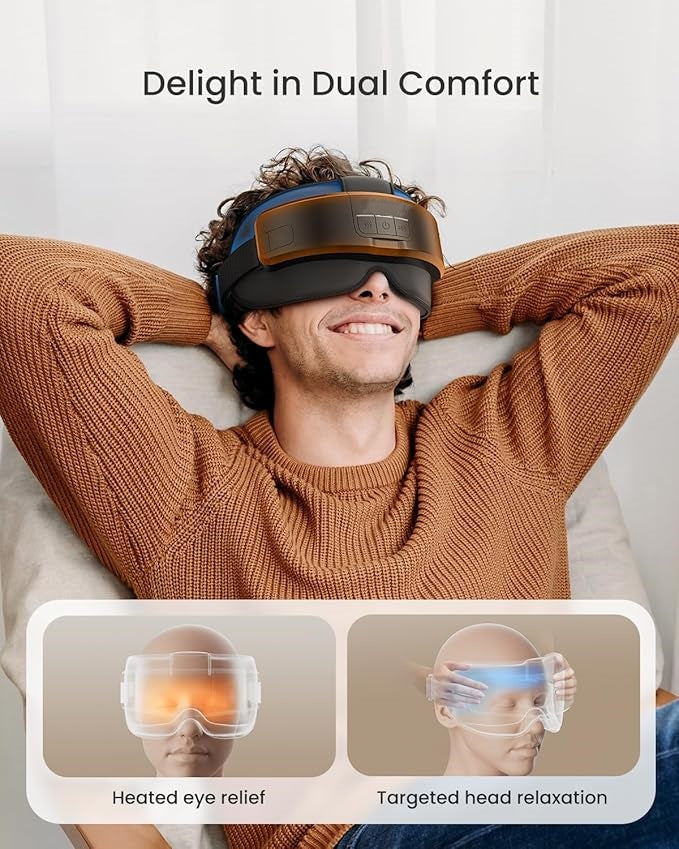 Head & Eye Massager – 3D Compression, Heat, Adjustable Intensity, and Bluetooth Music