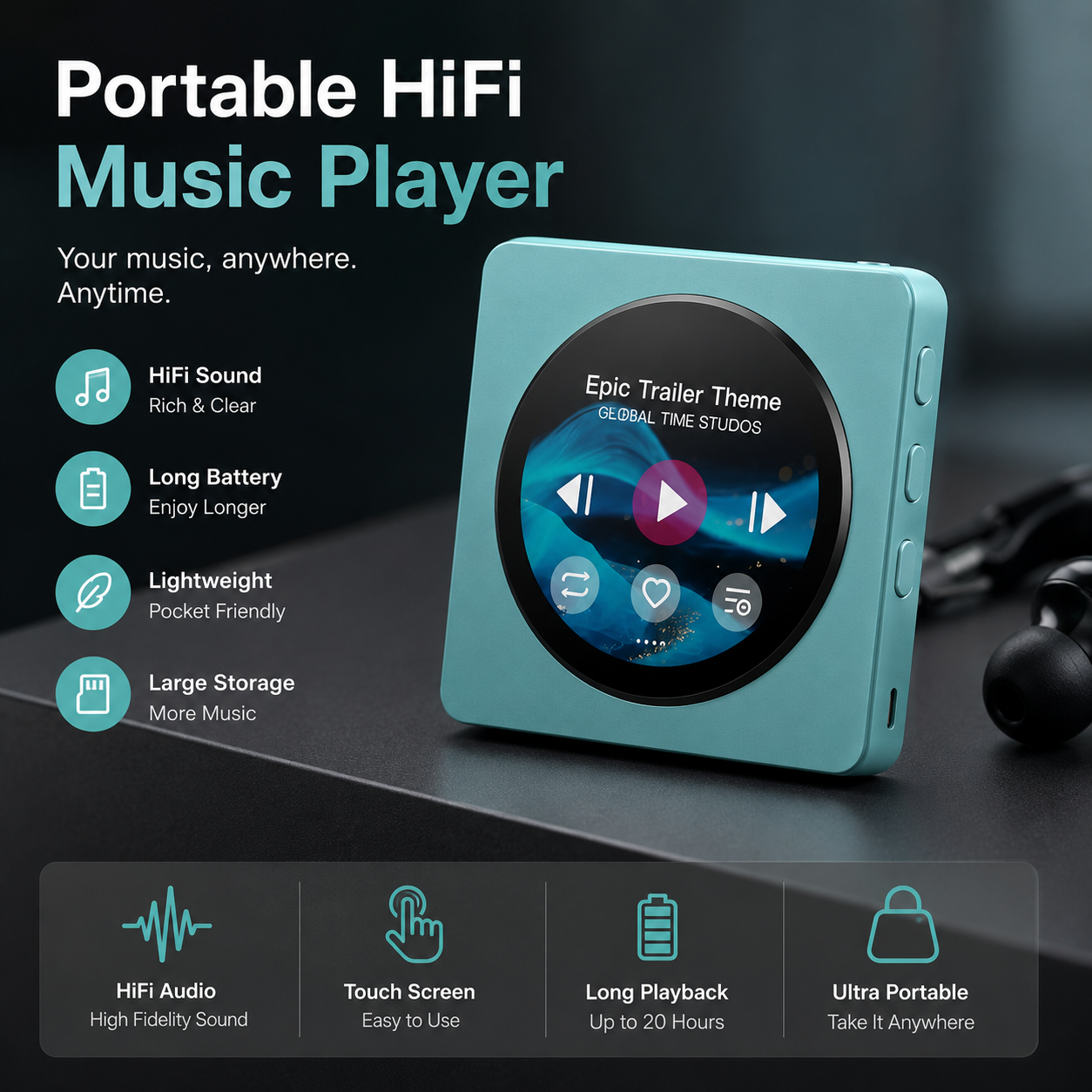 Portable Hi-Res Music Player – Dual DAC, Balanced Output, Supports 2TB Storage