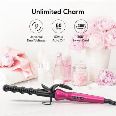Bubble Curling Iron – Tourmaline Ceramic Spiral Wand with Clip
