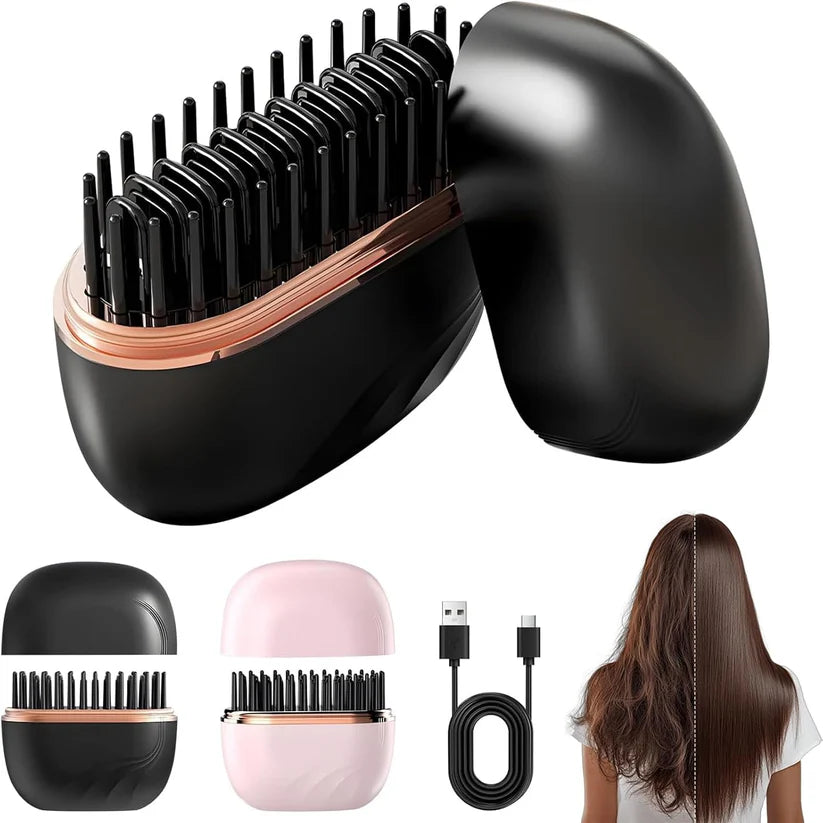 Mini Cordless Hair Straightener Brush – Portable, USB Rechargeable, 3 Heat Settings
