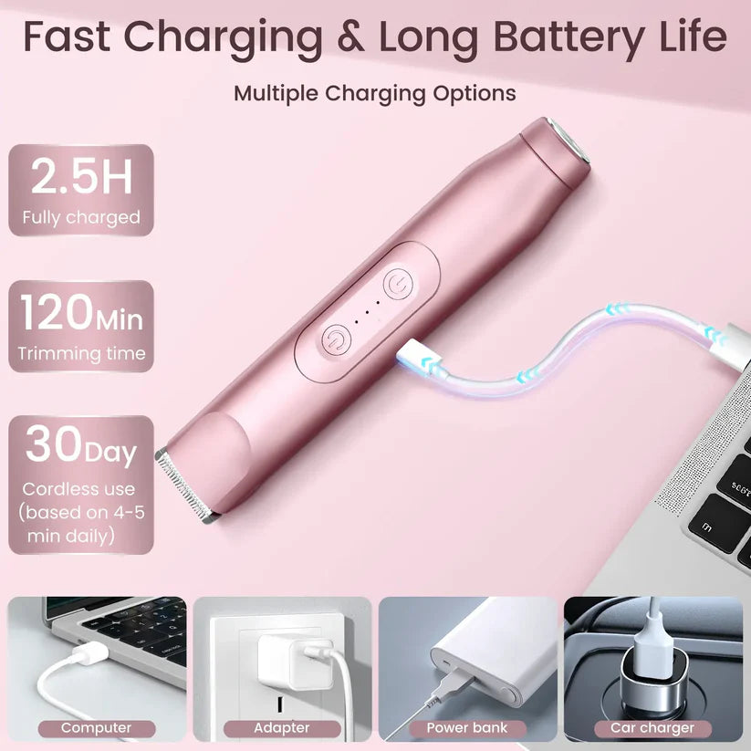 3-in-1 Portable Bikini Trimmer & Shaver – Dual-Head Design, IPX6 Waterproof, USB Rechargeable