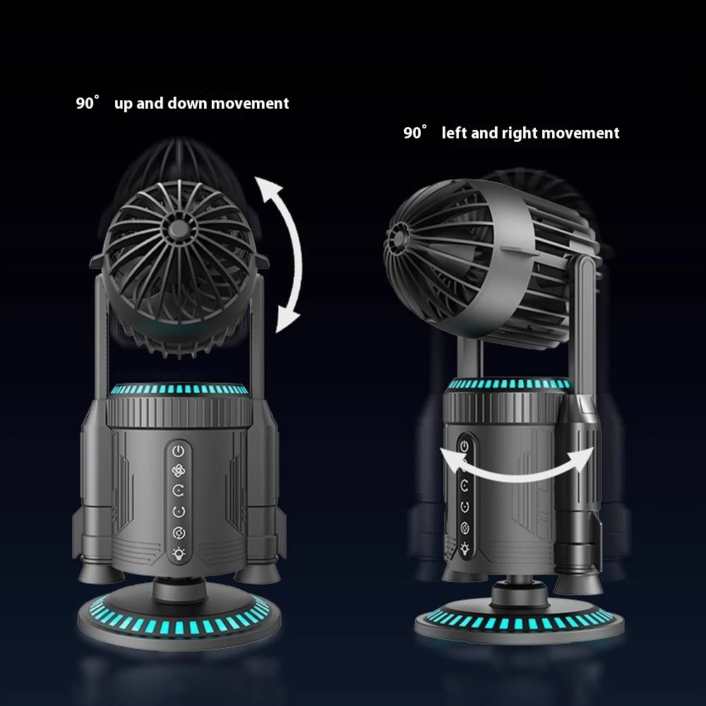 Rocket Desktop Fan – RGB Color Mist Spray Fan, Dual-Drive Silent Cooling