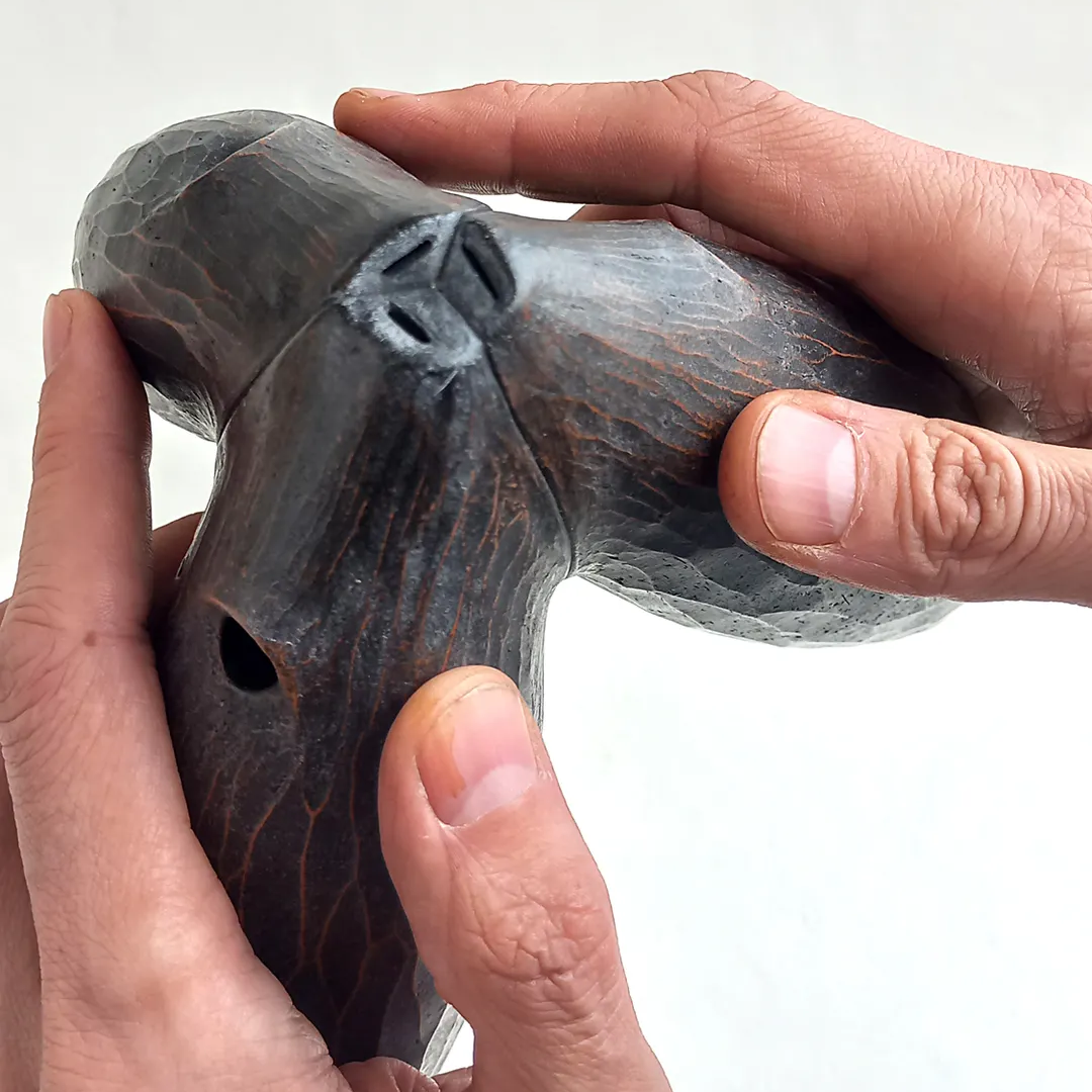Triple Chamber Ceramic Flute – "Forest Meditation" Handcrafted Ocarina