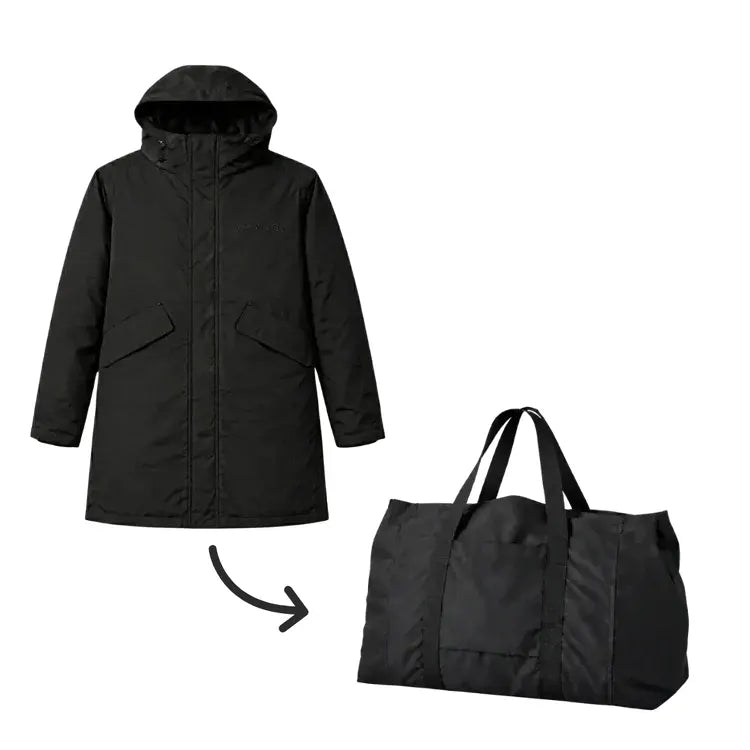 Packable Travel Coat – 100% Nylon Waterproof Shell with 16 Pockets & Matching Duffel Bag