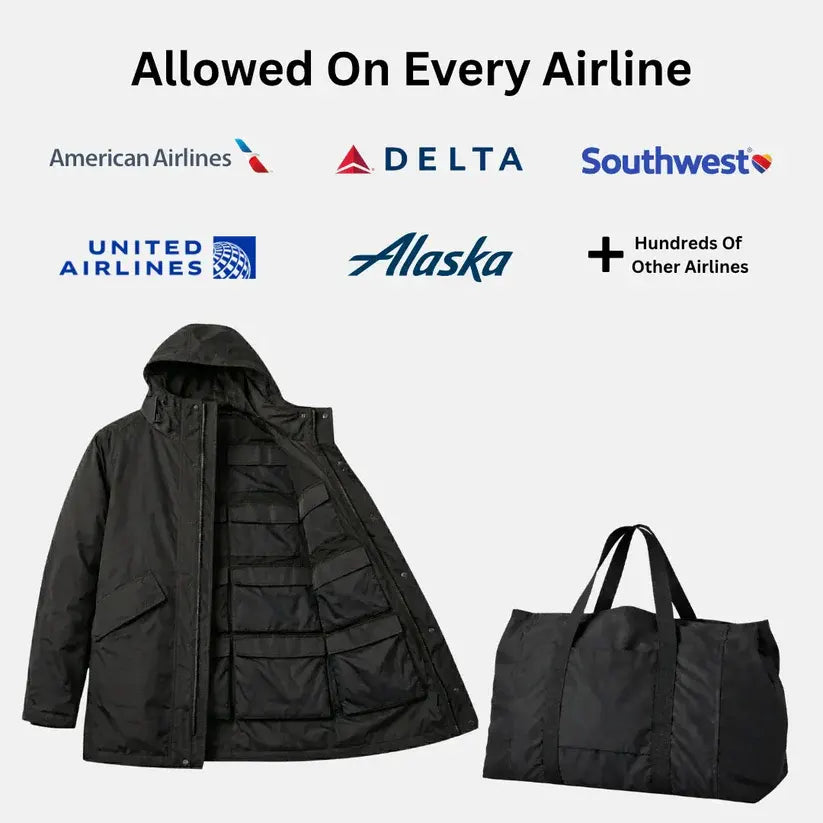 Packable Travel Coat – 100% Nylon Waterproof Shell with 16 Pockets & Matching Duffel Bag