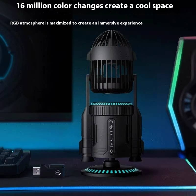 Rocket Desktop Fan – RGB Color Mist Spray Fan, Dual-Drive Silent Cooling