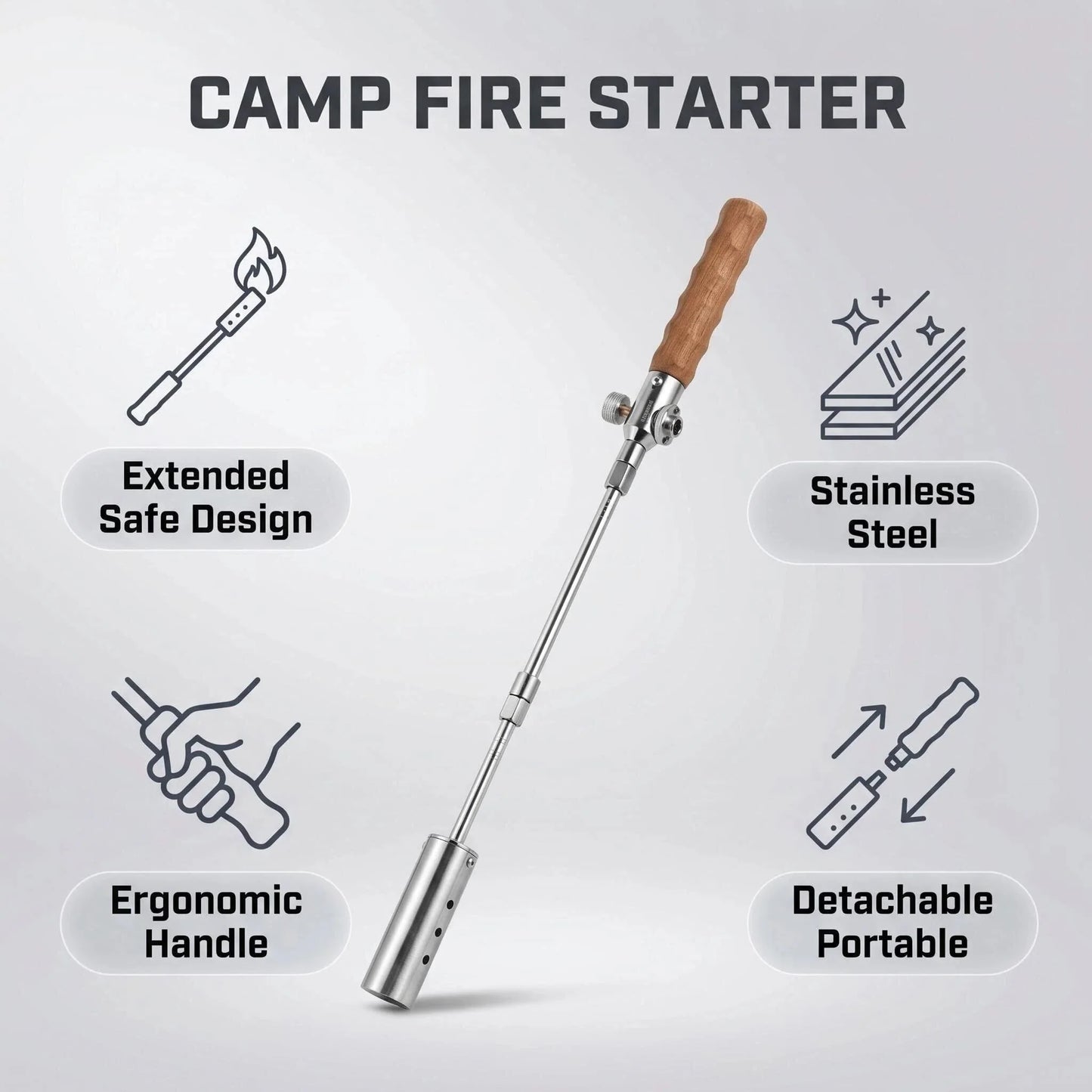 Long Flame Igniter – Portable Camping & BBQ Gas Burner with Wooden Handle