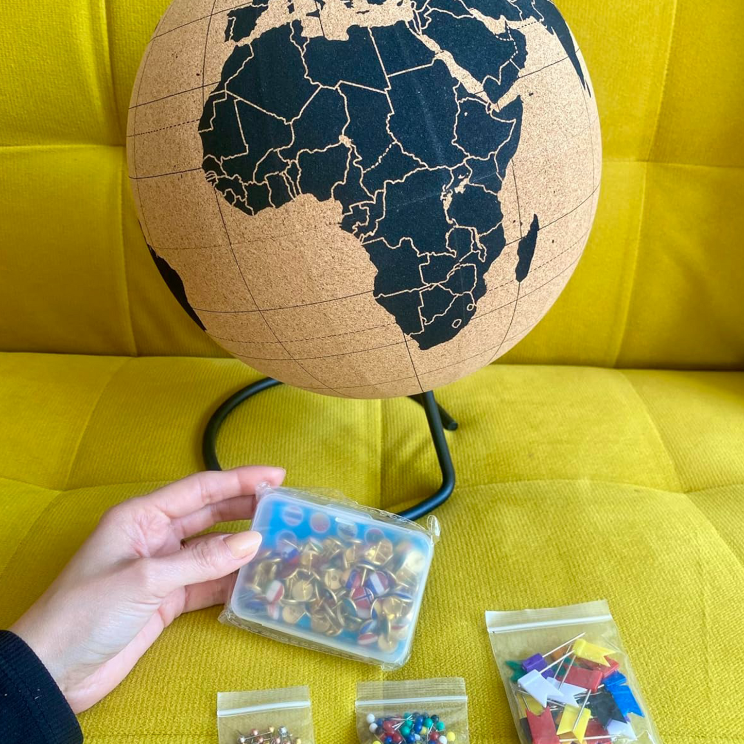 Black cork globe with pins