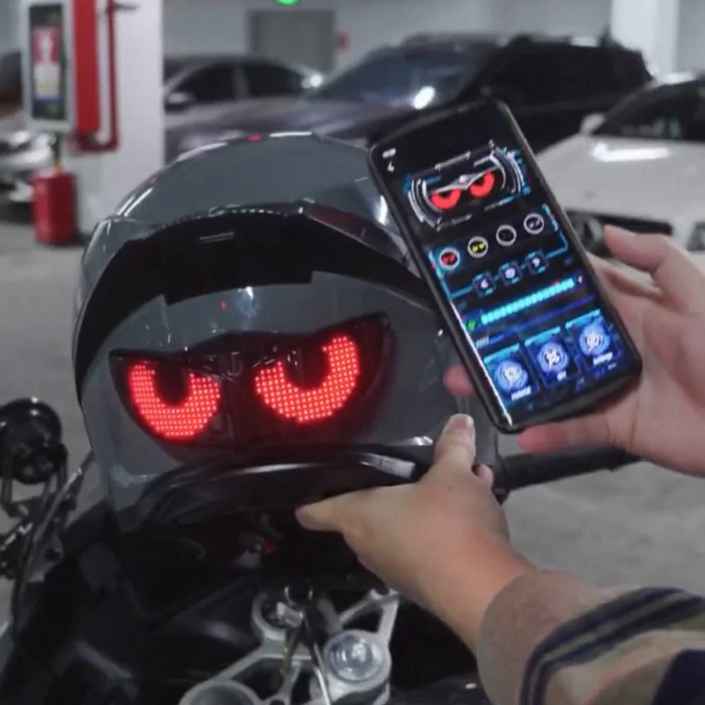 Smart LED Helmet Display – Bluetooth Customizable Animations for Motorcycle & Bike Helmets