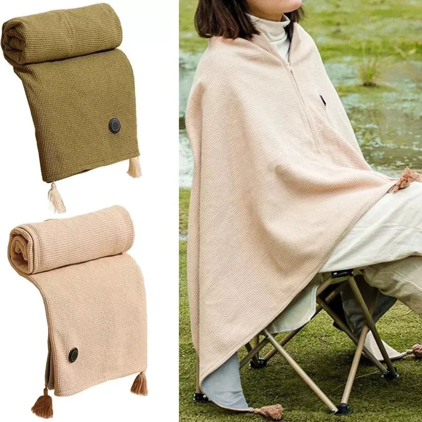 USB Heated Shawl Blanket – Wearable Electric Heating Shawl with Zipper Closure